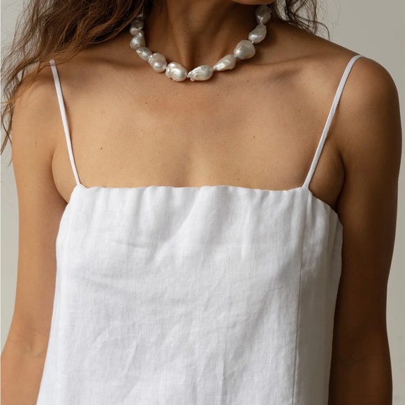 NWT DONNI Linen Spaghetti Dress, Powder, MD - Picture 2 of 9